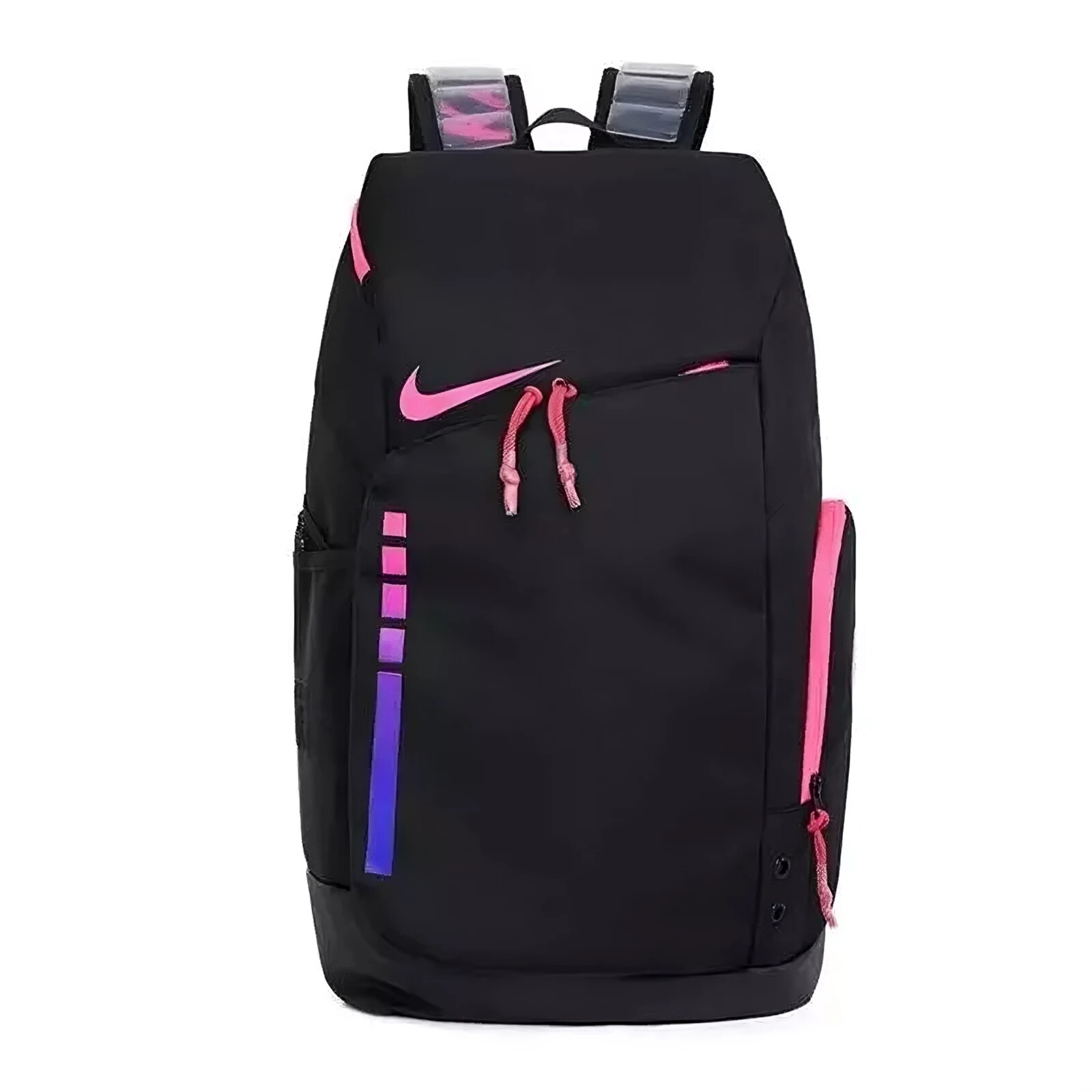 black nike bag with pink tick