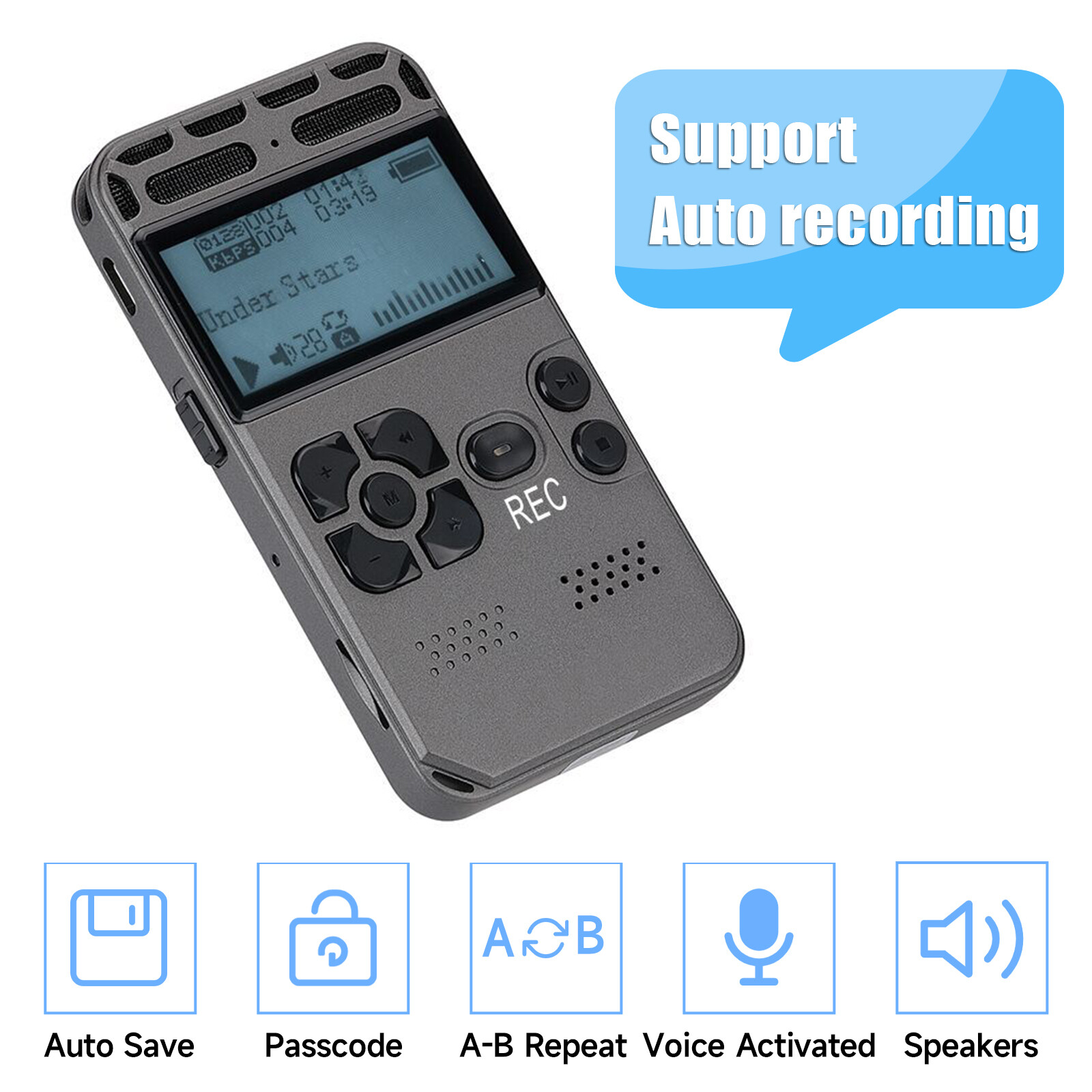 Dictaphone Mp3 Player64gb Rechargeable Lcd Digital Audio Us