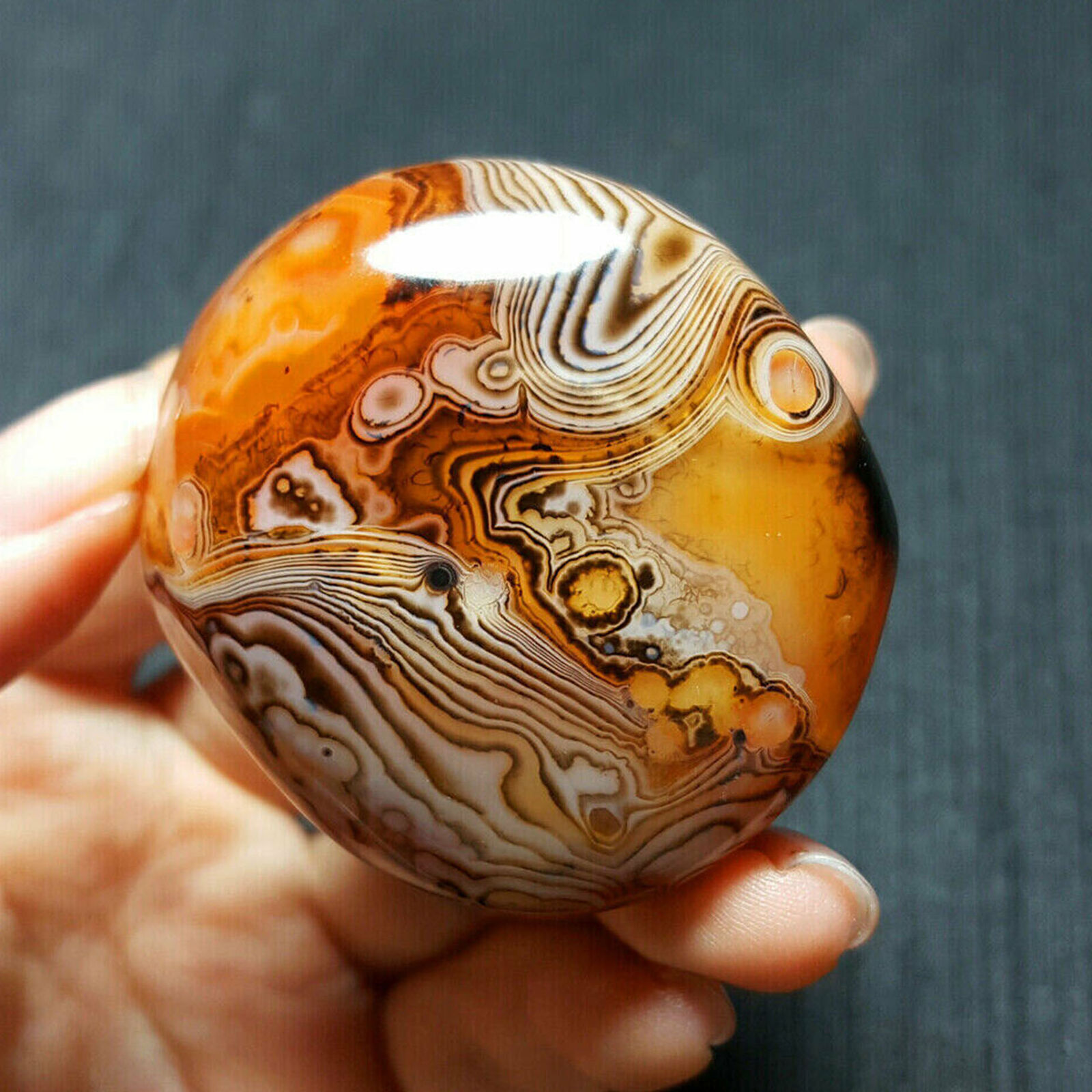 1* Natural Polished Silk Banded Lace Agate Crystal Sardonyx Carnelian Palm stone