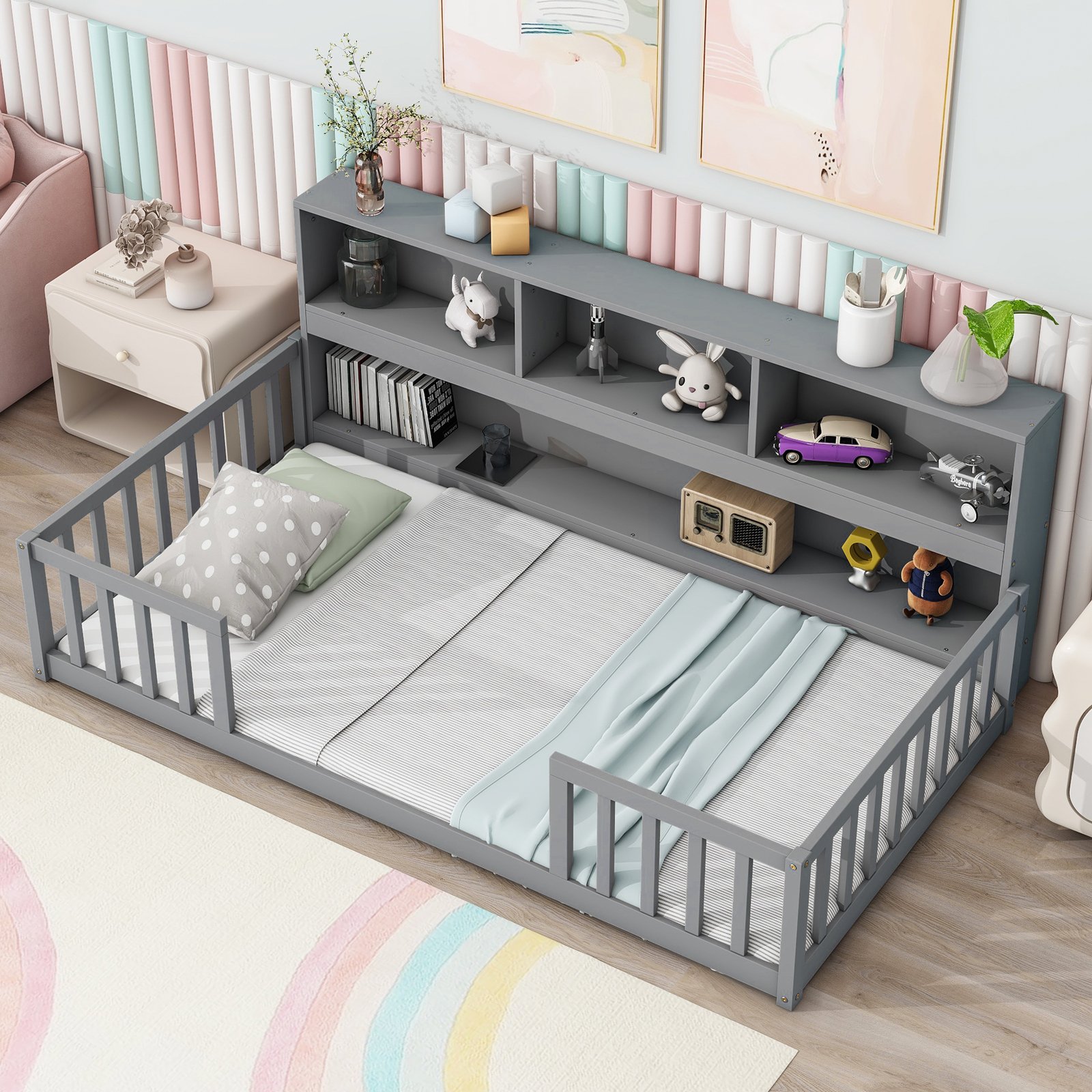+side Storage Bookcase/shelves/guardrails Gray