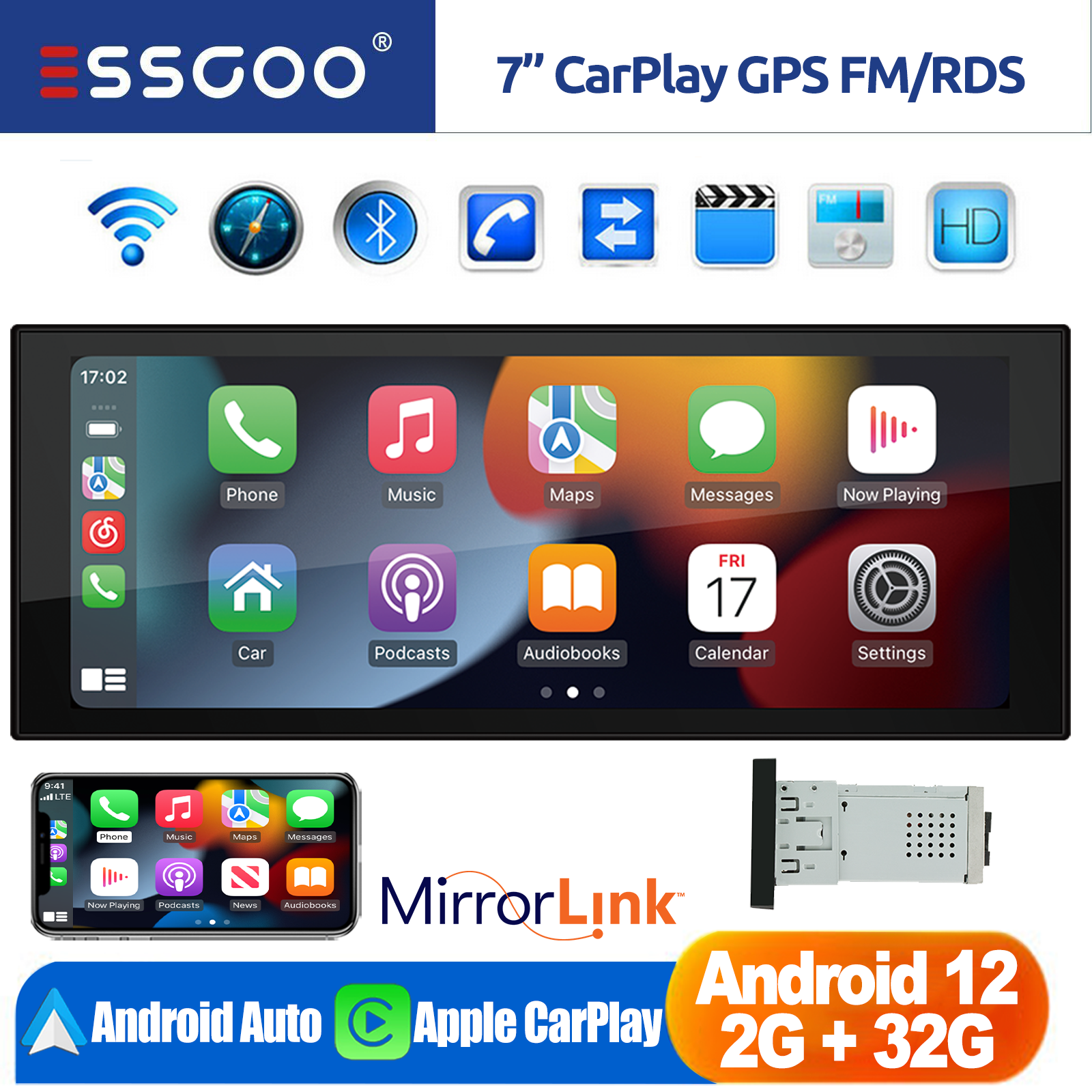 Single 1 Din Android 12 Carplay 7