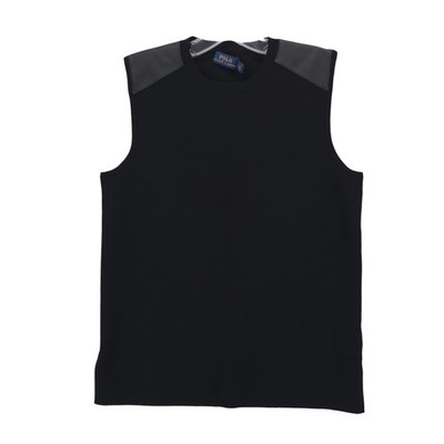 POLO RALPH LAUREN Black Knit Sweater Vest Lamb Leather Trim Slits Women's SMALL