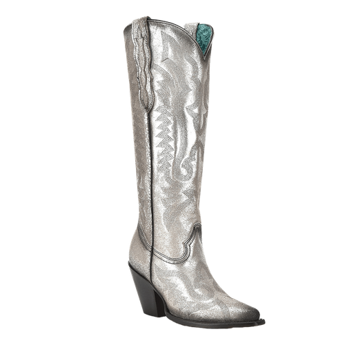 Pre-owned Corral Boots Corral Ladies Old Silver Metallized Leather Pointed Toe Tall Boots Z5224