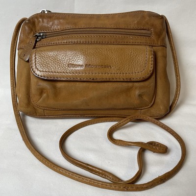 Vtg Stone Mountain Crossbody Bag Brown Leather & Suede Pockets Small
