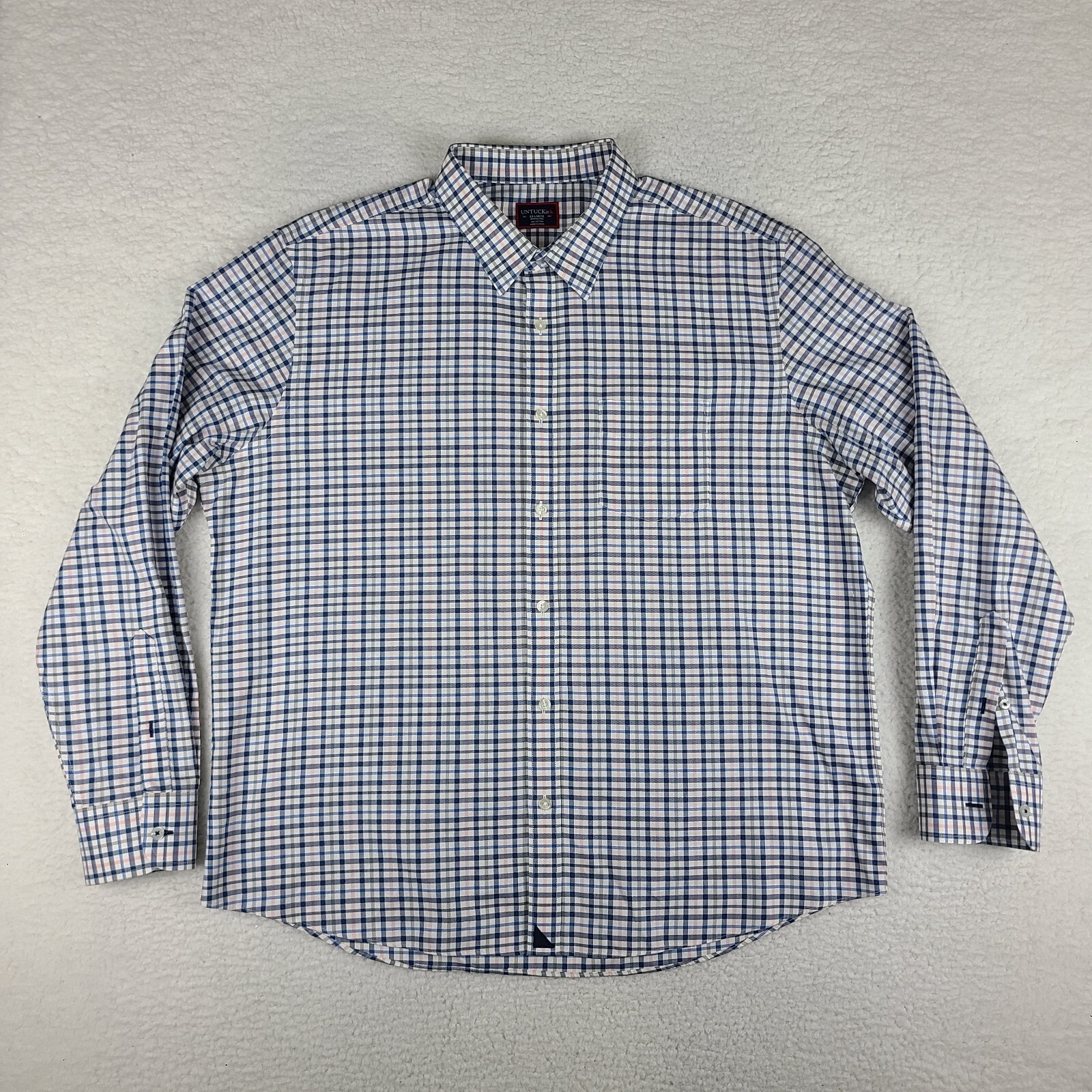 UNTUCKit Shirt Mens 2XL XXL Blue Brown Check Plaid Wrinkle
