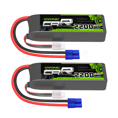 2X Ovonic 11.1V 80C 3S 2200mAh LiPo Battery EC3 for RC Airplane Jet Car Boat