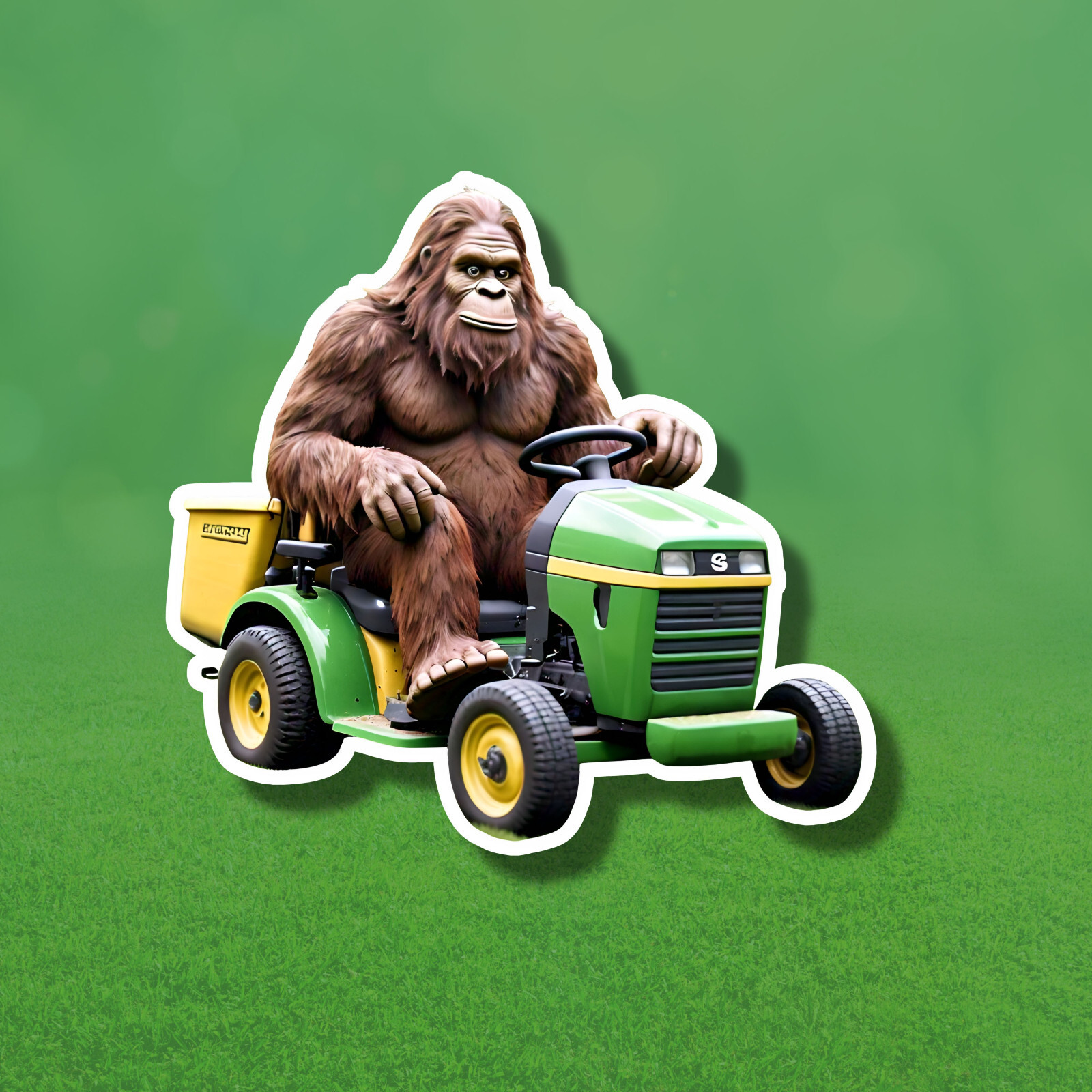Bigfoot on a Lawn Tractor Mower Funny Sasquatch Cryptid 3