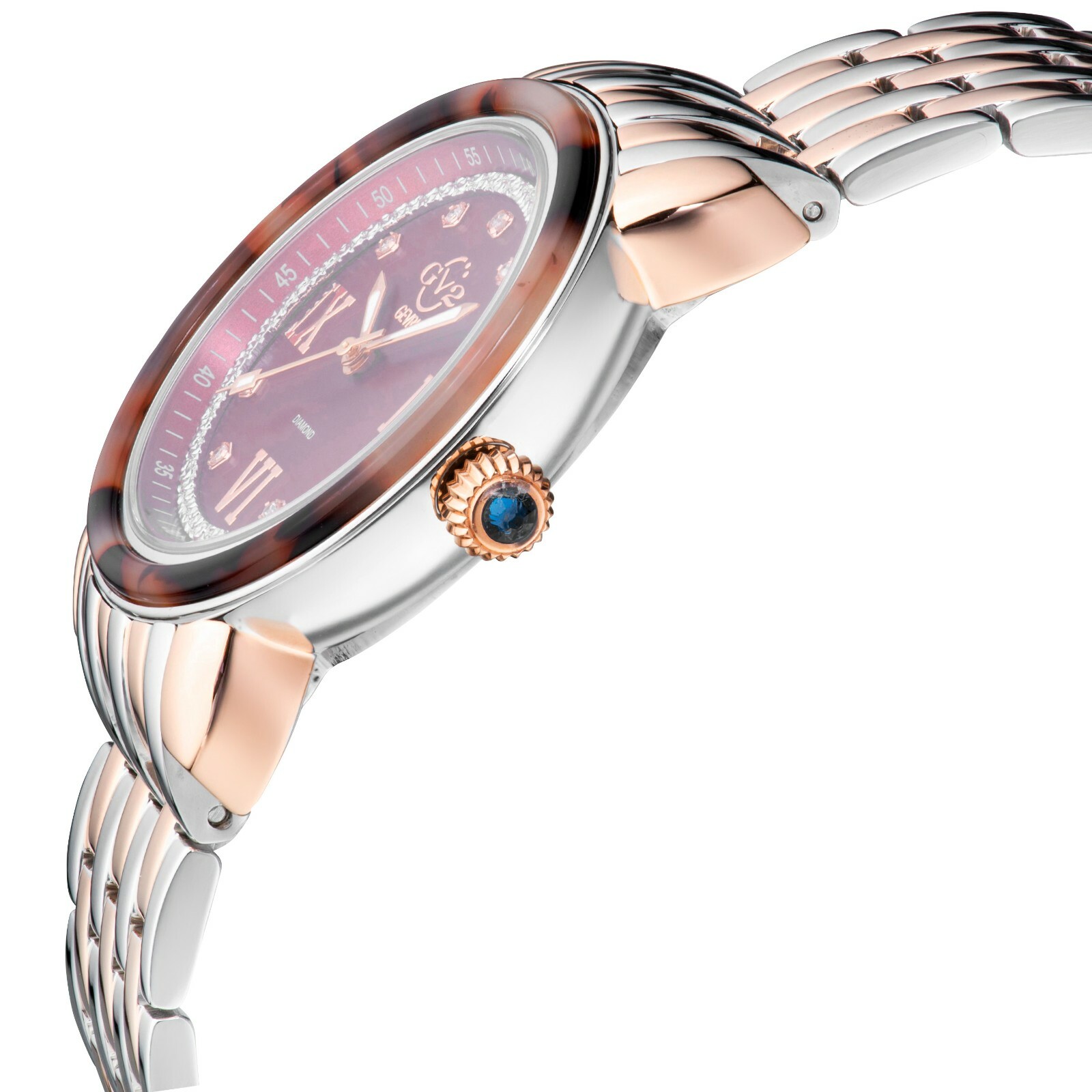 Pre-owned Gv2 By Gevril Women's 9855b Marsala Tortoise Diamond Swiss Quartz Two/tone Watch