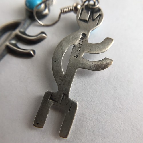 Turquoise Man Dangle Earrings Sterling Silver 925 Stamped LM 2