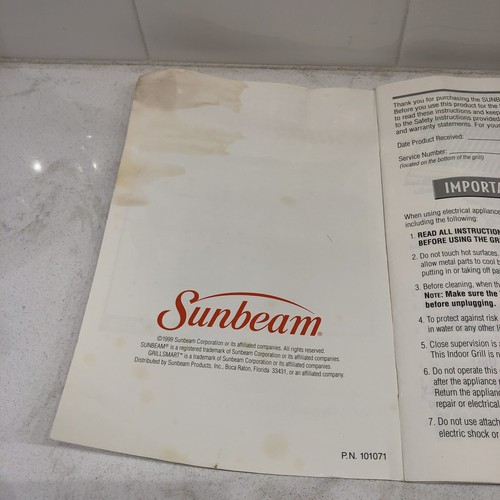 Sunbeam Grill Smart Indoor Grill Owners Manual w/Recipes Model 4766   HG53