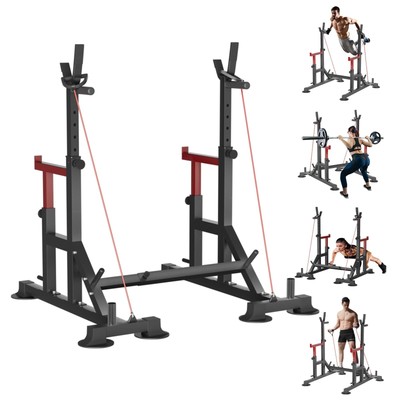 Adjustable Squat Rack, FONBEAR Multi-Function Barbell Rack, 600 LBS Bench Pre...