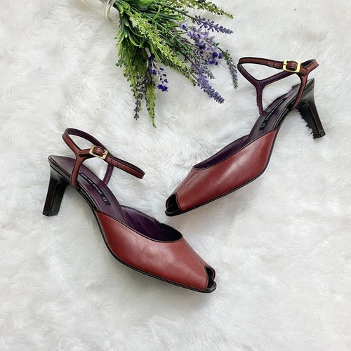 BRUNOWAGLI　ハイヒール Bruno Magli Vintage Red leather Peep Toe Heels Size 6.5