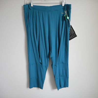 New Met Green Harem/Slouchy Crop Stretch Elastic Waist Viscose  Pants Size M