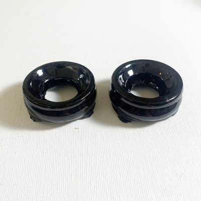 Vintage Wood Display Base Stand Black Marble Stone Egg Wood Lot 2 For 1.125 