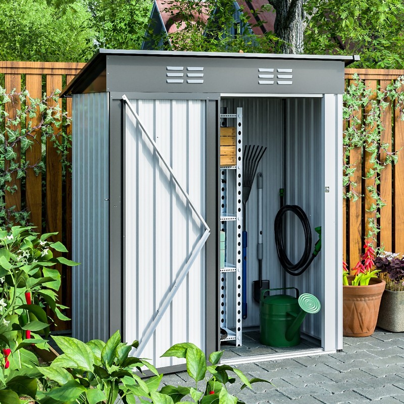 Outdoor Metal Storage Shed Sheds w/Lockable Door for Backyard Garden