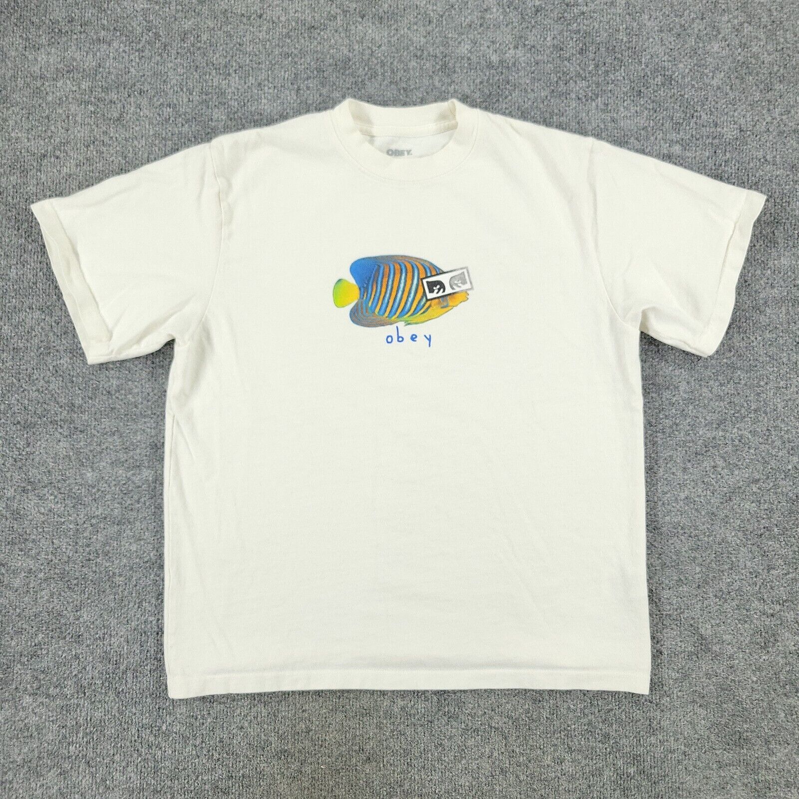 Obey Shirt Women's Small White Logo Fish Graphic Tee Crew Obey Shirt Women's Small White Logo Fish Graphic Tee Crew
