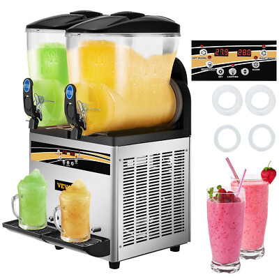 VEVOR Commercial 2x15L Slush Machine Frozen Drink Margarita Slush Maker 2 Tanks