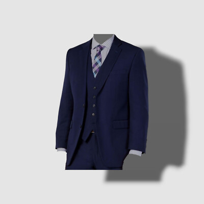 $375 Perry Ellis Men's Blue Slim-Fit Stretch Tech Blazer Suit Jacket Size 42L