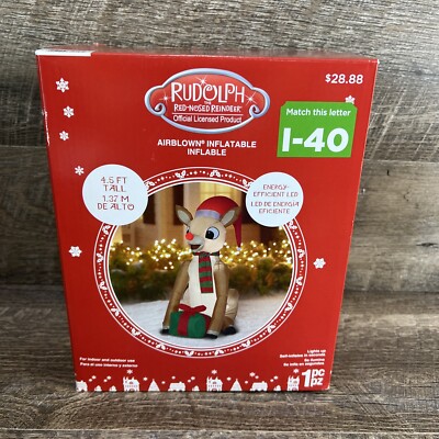 Brand New 4.5 FT TALL LED RUDOLPH RED NOSED REINDEER SCARF Gemmy INFLATABLE!