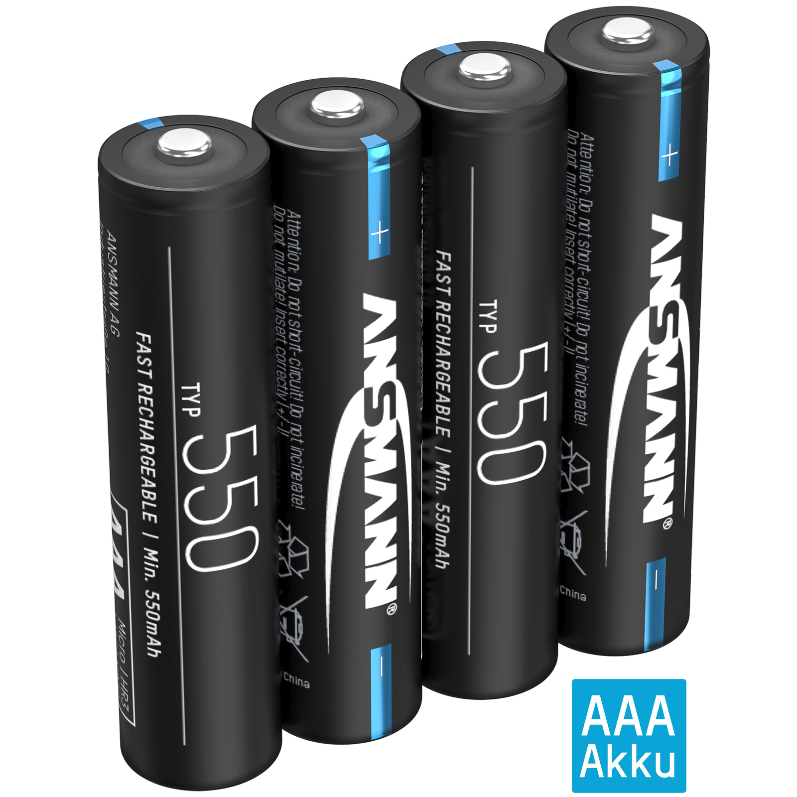 ANSMANN Akku AAA Micro 550mAh NiMH 1,2V - Batterien wiederaufladbar (4 Stück)