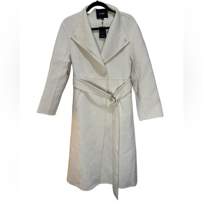 Pre-owned Maje Genesis Belted Long Coat Size 36 (us 4) In White
