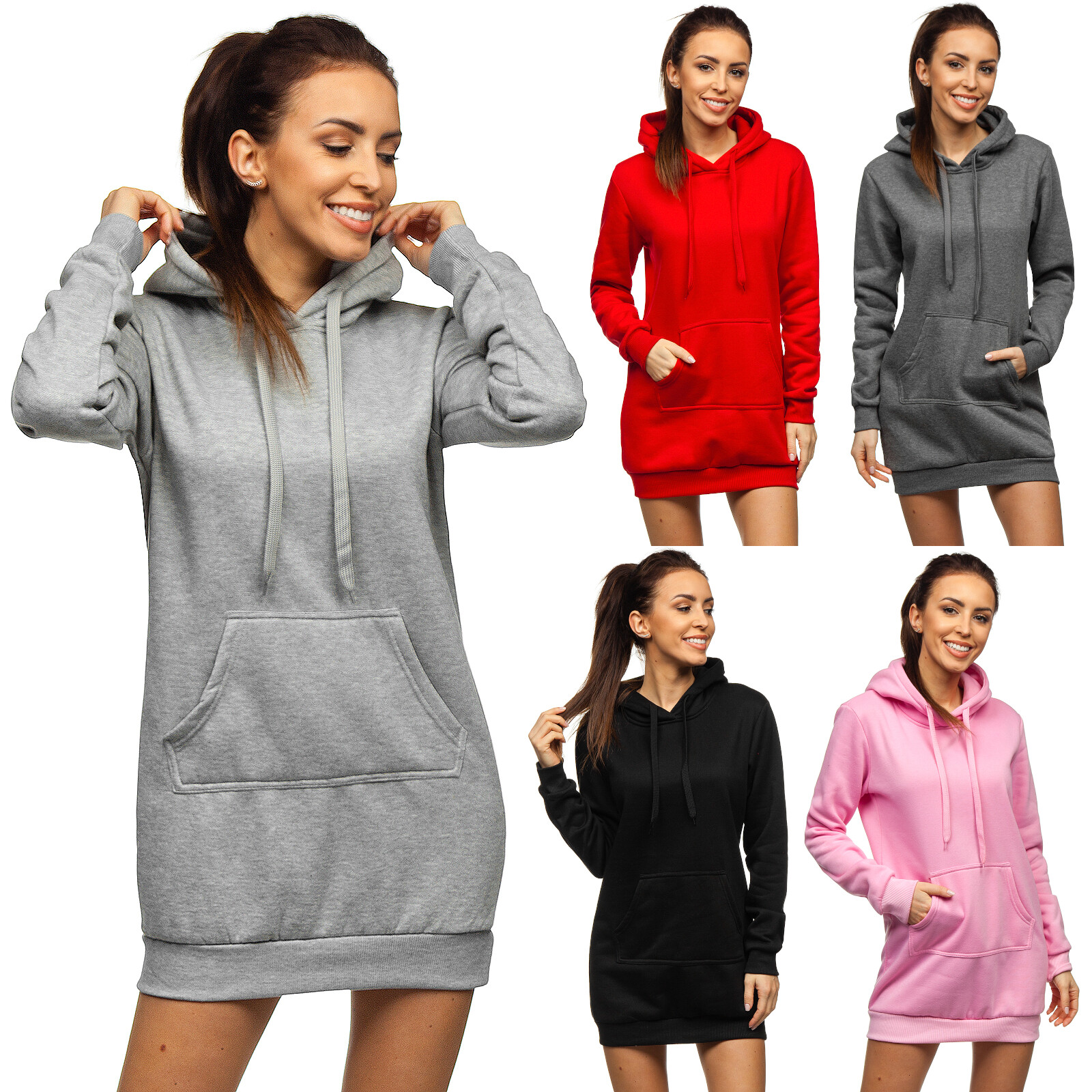 Kapuzenpullover Sweatshirt Pulloverkleid Hoodie Pulli Tunika Damen BOLF Lang