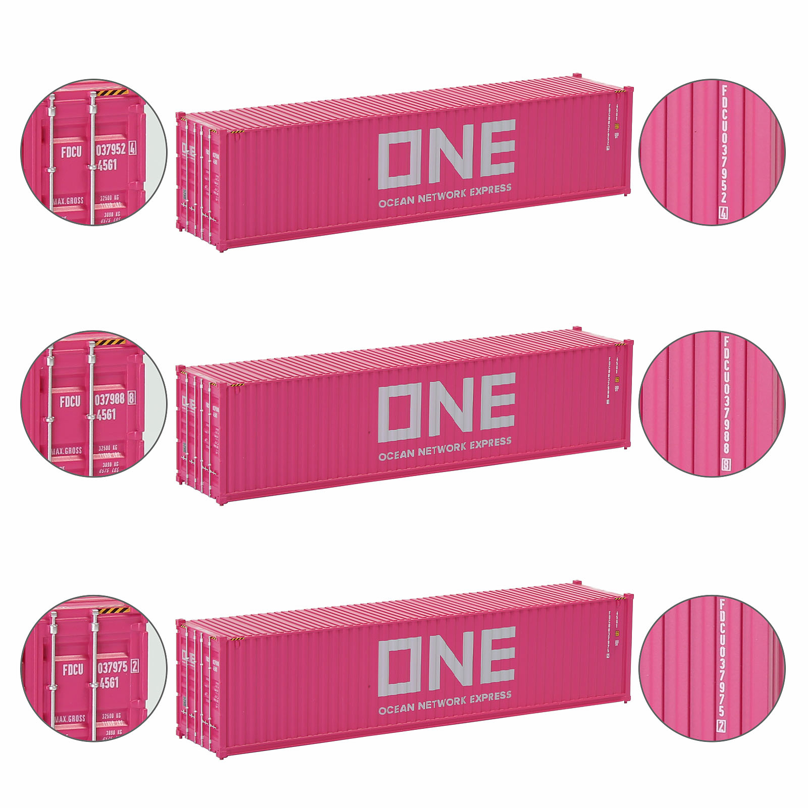 3pcs HO Scale 1:87 40ft Shipping Containers 40' Cargo Box Mixed Brands Lot C8746