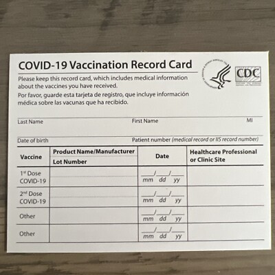CDC COVID-19 Vaccination Blank Card Collector Use Only