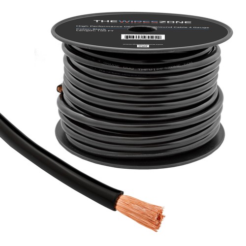 4 Gauge 100ft OFC Power Cable Oxygen-Free Copper Ground Wire 4AWG Spool - Black