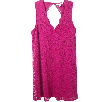 Francesca's NWT Women's Wren Gigi Scallop Open Back Lace Shift Dress Fuchsia XS