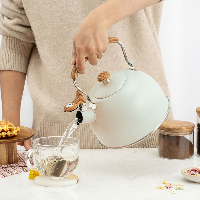 1PCS 2.5L Whistle Boiling Kettle with Wood Grain Anti Scald Handle