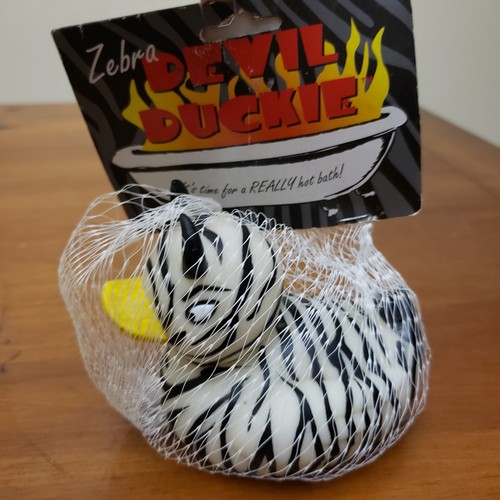 RARE NWT VTG Rubber Evil Devil Zebra Duck Ducky Duckie Toy