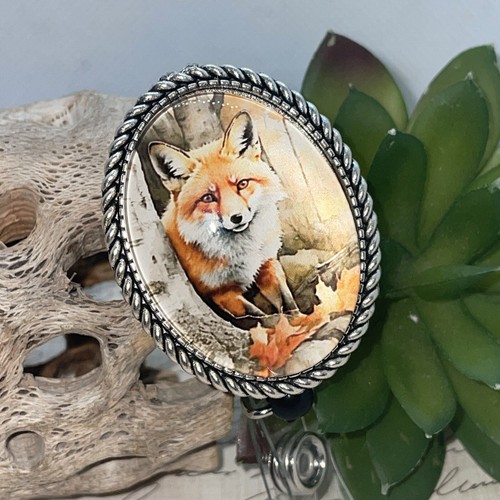 Fox Foxes Rustic Nature Men Lanyard Unisex Retractable Reel ID Card Badge Holder