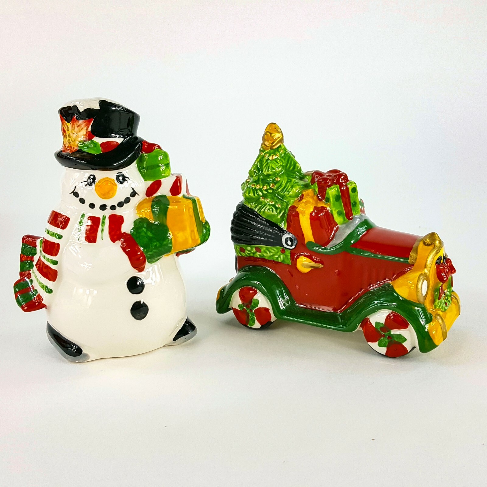 Fitz & Floyd Top Hat Frosty w/ Car Salt & Pepper Shaker Christmas Set 49-502 NEW