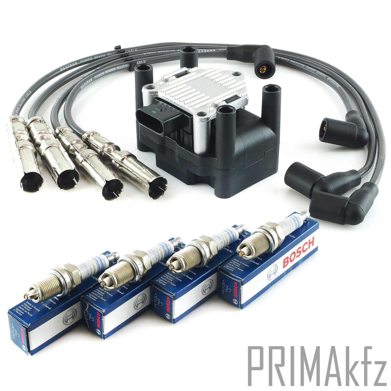 Zündspule Zündkabel Satz + BOSCH Zündkerzen Audi A3 A4 VW Golf Passat 1.6 102PS