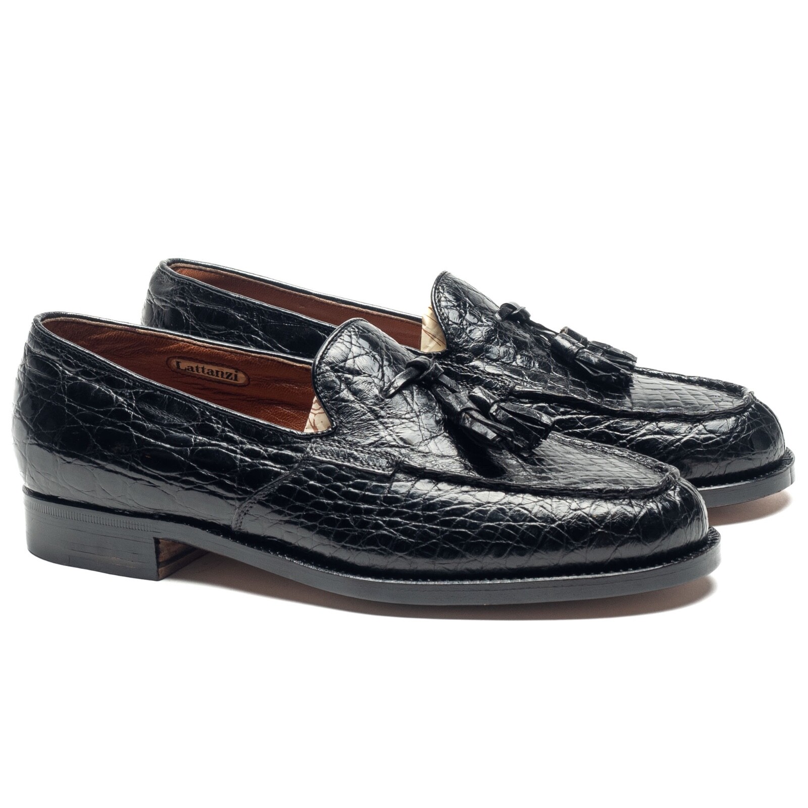 Pre-owned Santoni 10k$ Silvano Lattanzi Crocodile Alligator Shoes Uk: 8 Us: 9 Eu: 42 Tassle Black