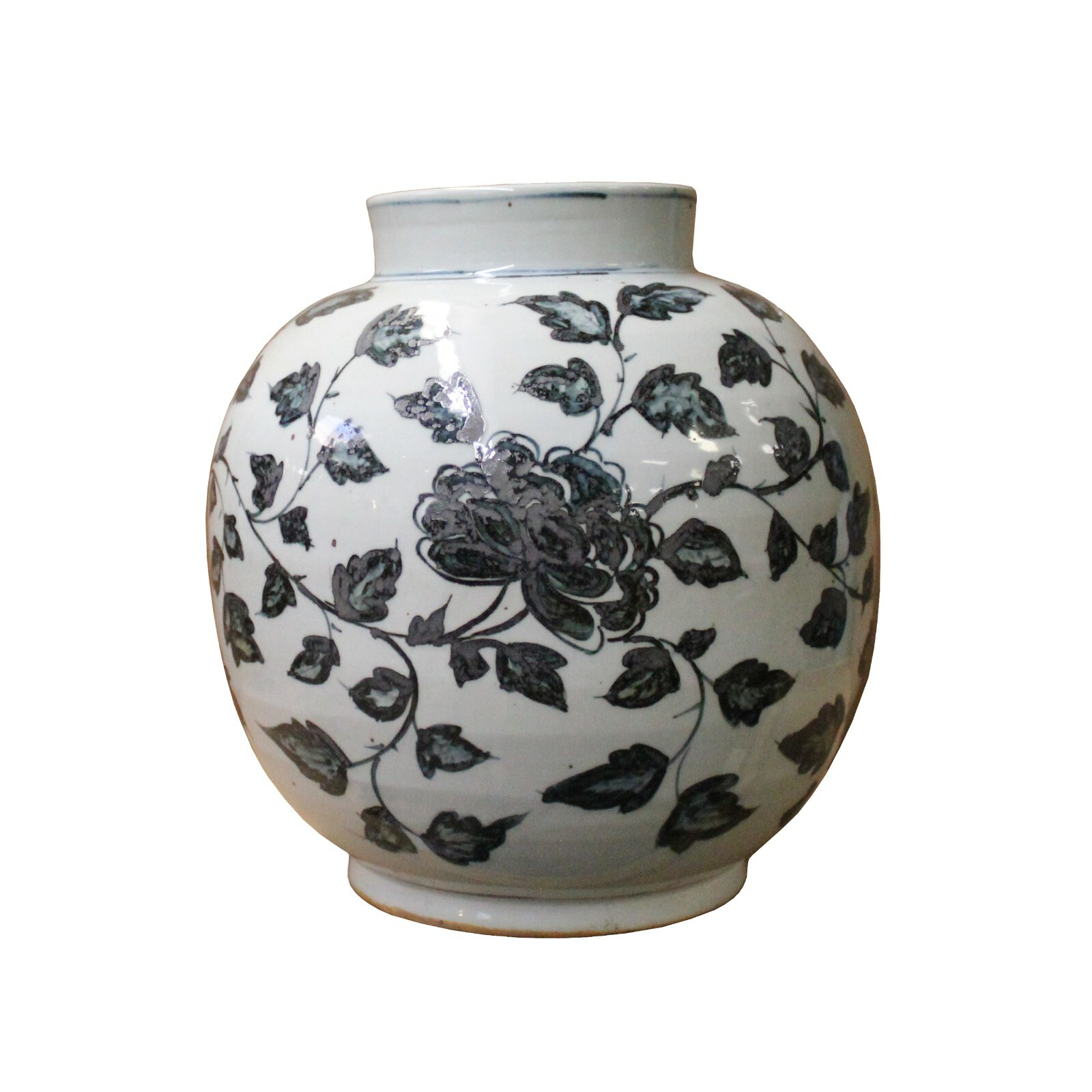 Chinese Gray Blue Off White Flowers Graphic Fat Round Ceramic Vase ws1073S Chinese Gray Blue Off White Flowers Graphic Fat Round Ceramic Vase ws1073S
