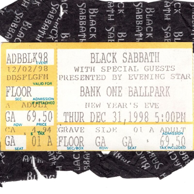 BLACK SABBATH PANTERA SLAYER Concert Ticket Stub PHOENIX 12/31/98 NEW YEARS Rare