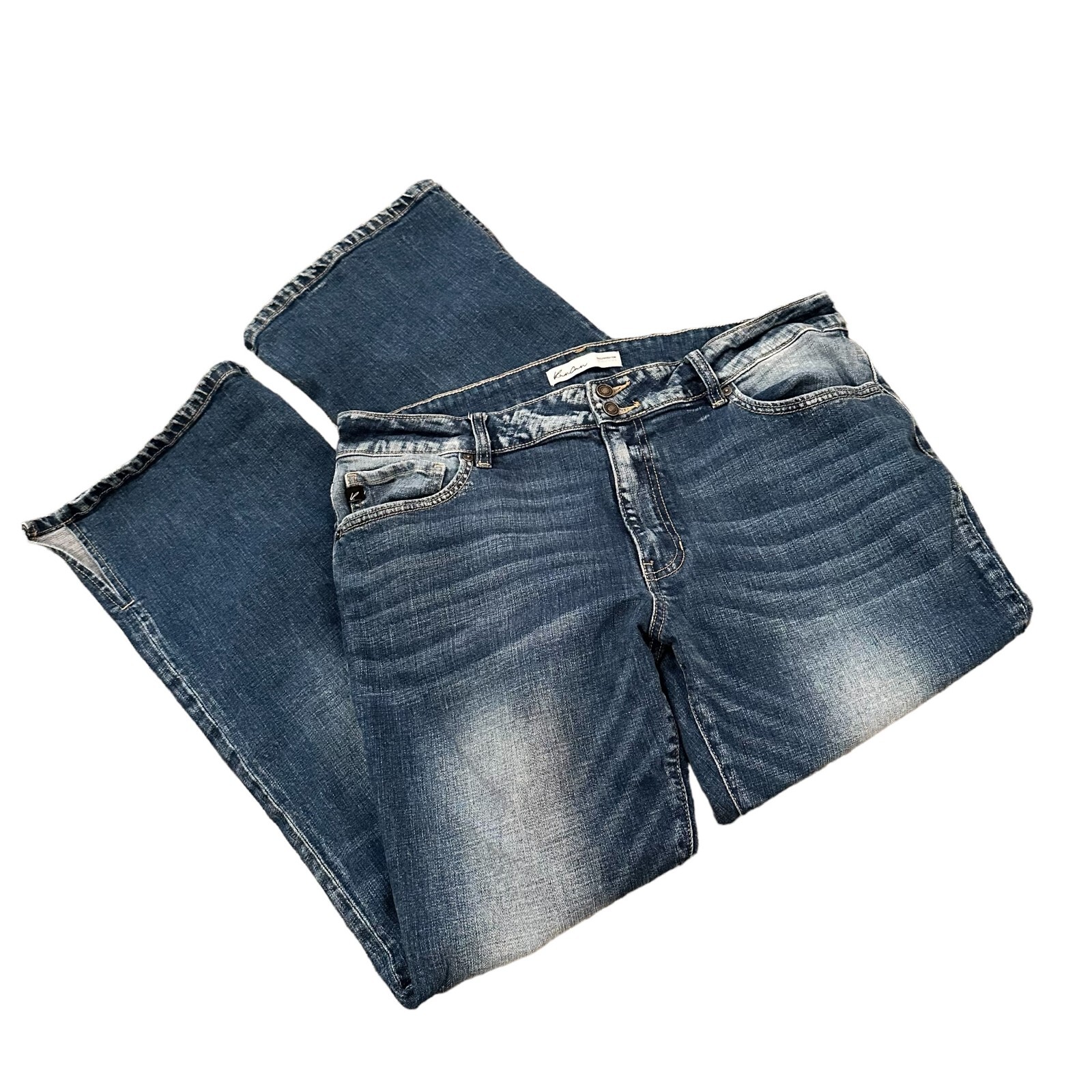 【Anyone more】Hawk Washing Bootcut Slit Denim Pants Kancan Bootcut Mid Rise Slit Hem Jeans Womens 32x32 Stone