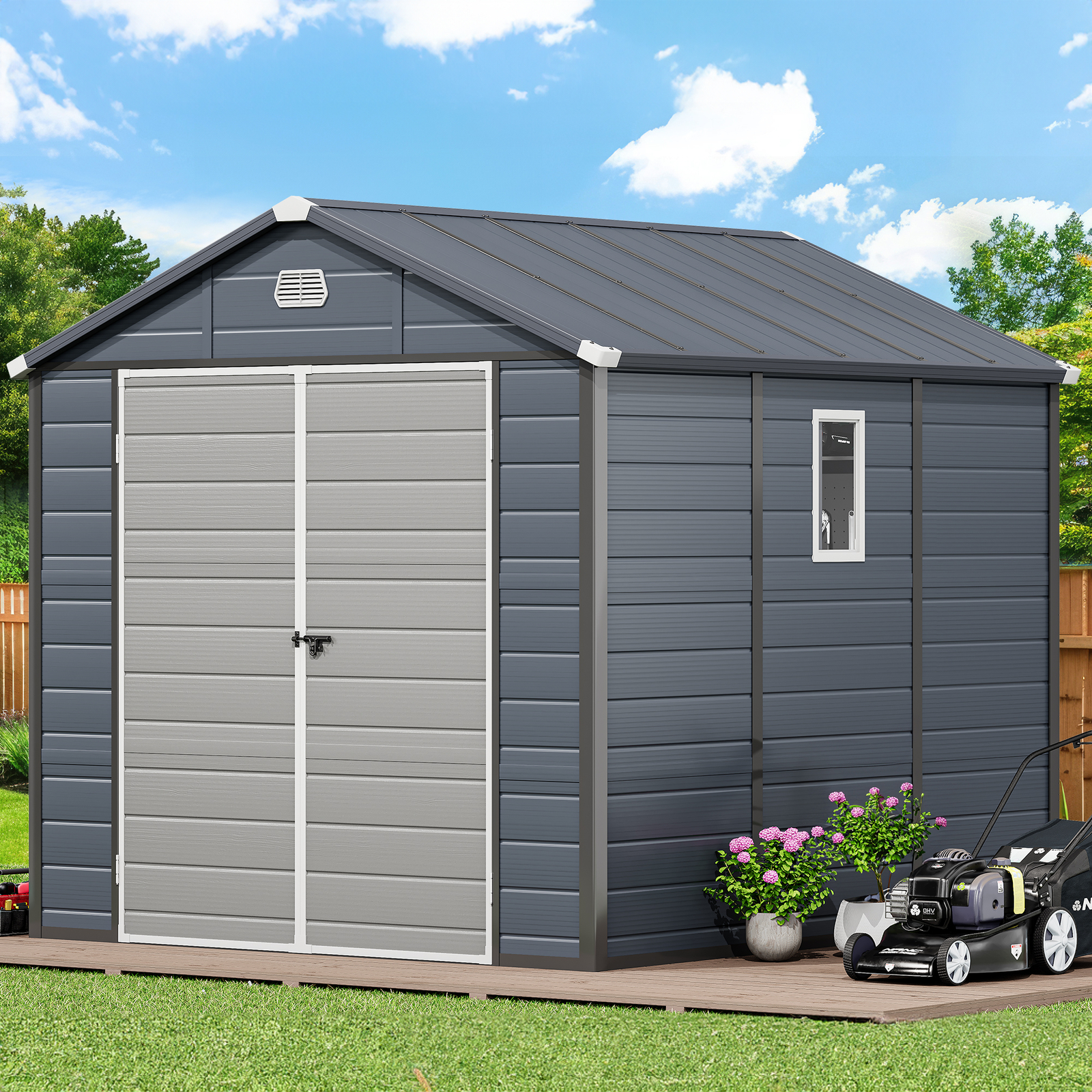 EHHLY 8x8 FT Resin Outdoor Storage Shed Large, 376 Cuft