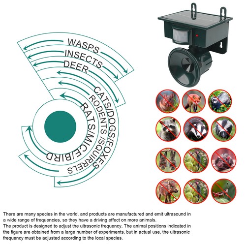 Solar Ultrasonic PIR Motion Repeller Animal Pest Controller Scarer Deterrent US