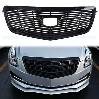 For 2015-2019 Cadillac ATS Front Grille Upper Bumper Grill New Gloss Black