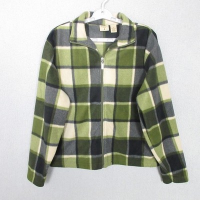 Mountain Lake Plaid Fleece Full Zip Jacket Men's Medium Green Black Cream