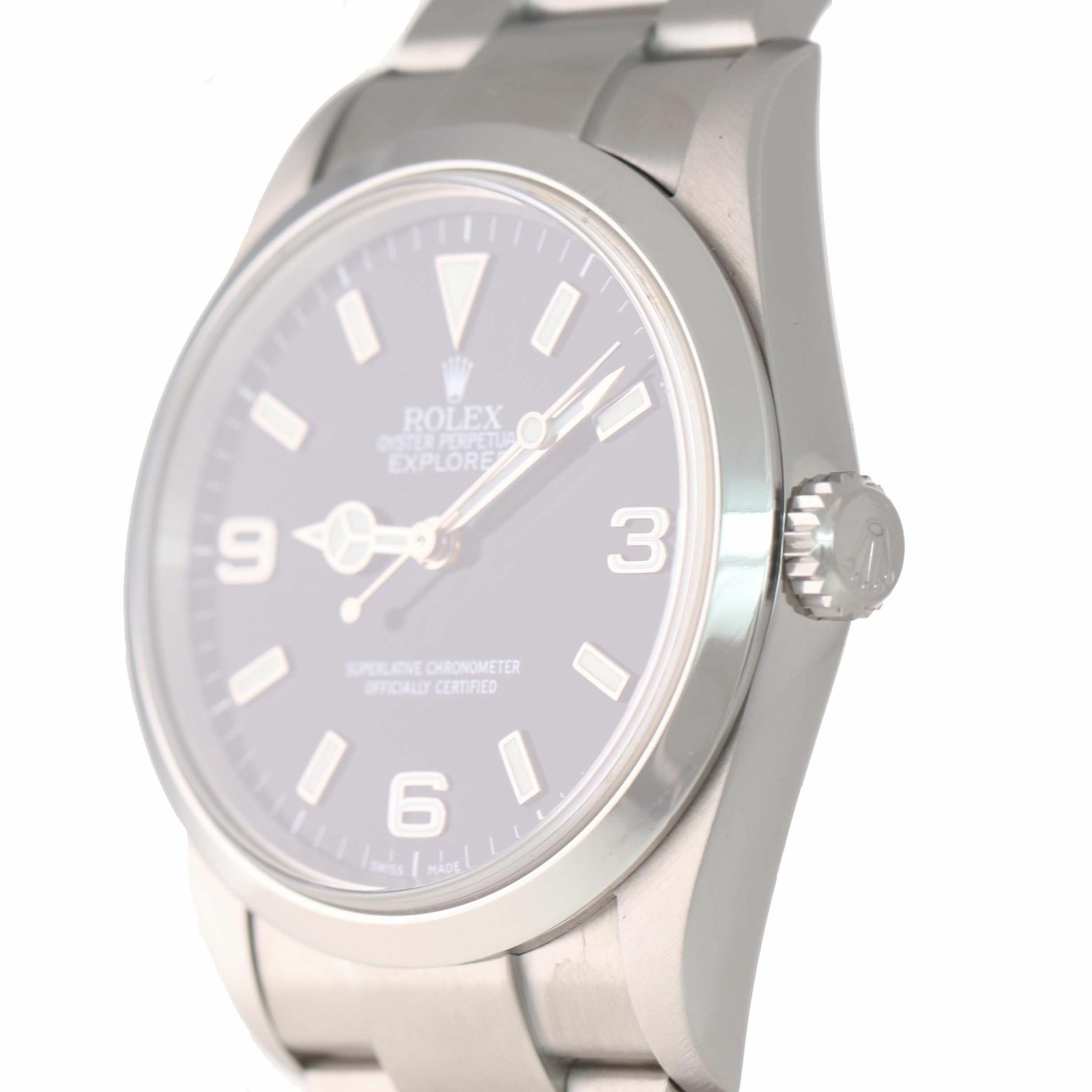 07 Mint Rolex Explorer I Black 36mm Steel Black Arabic Lume Watch
