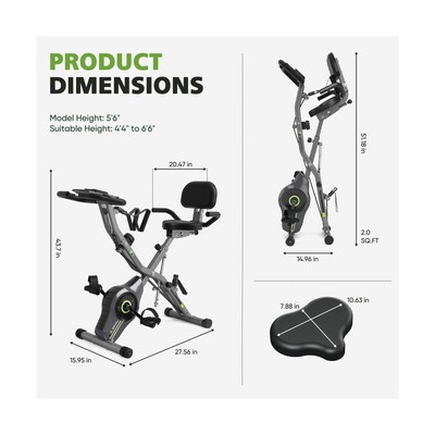 Exercise Bike, 5 in 1 Foldable Stationary Bike for Seniors, 16-Level Adjustab...