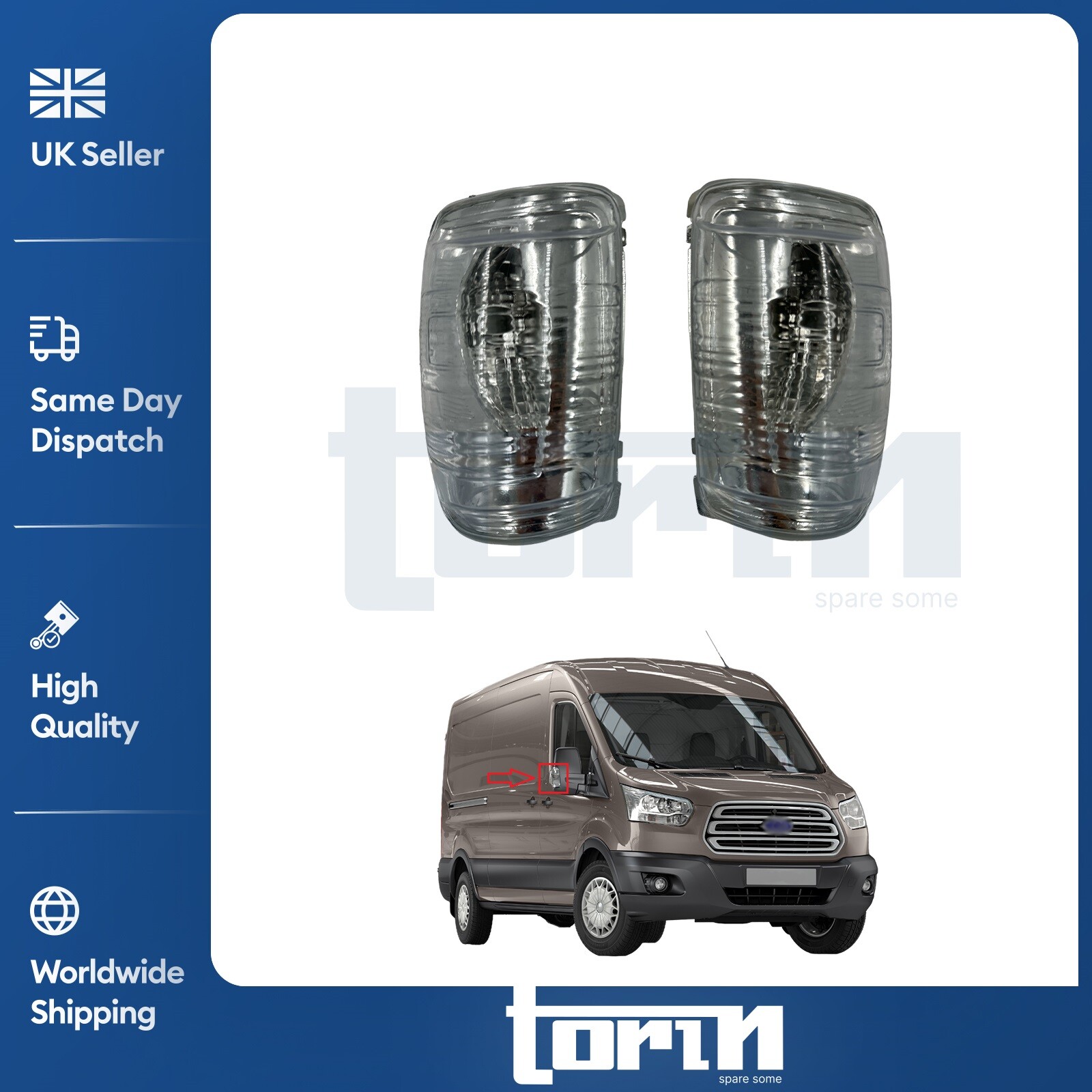 2X Door Wing Mirror Indicator Lens Clear Left & Right Side Fits Ford Transit Mk8