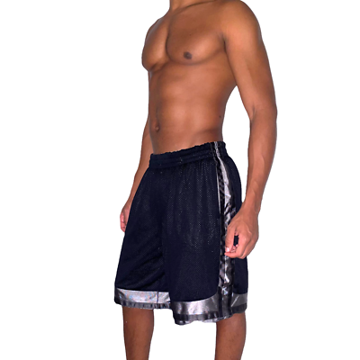 Tek Gear Dazzle Basketball Shorts Silky Shiny Silver Black Reversible Med