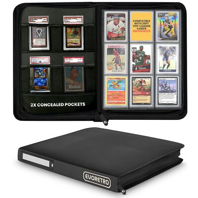 Toploader Binder - 35pt-55pt 3''x4'' Black Portable Top Loader Card Storage, 9 ...