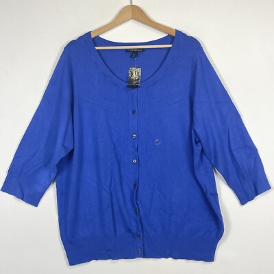 Lane Bryant Cobalt Blue 3/4 Sleeve Fine Knit Cardigan Sweater Womens 22 24 NEW