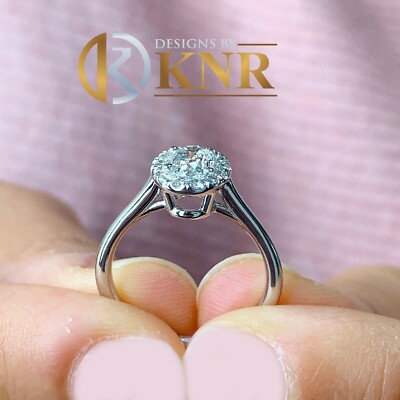 Pre-owned Knr 14k Solid White Gold Oval Moissanite And Natural Diamonds Engagement Ring 1.20ct